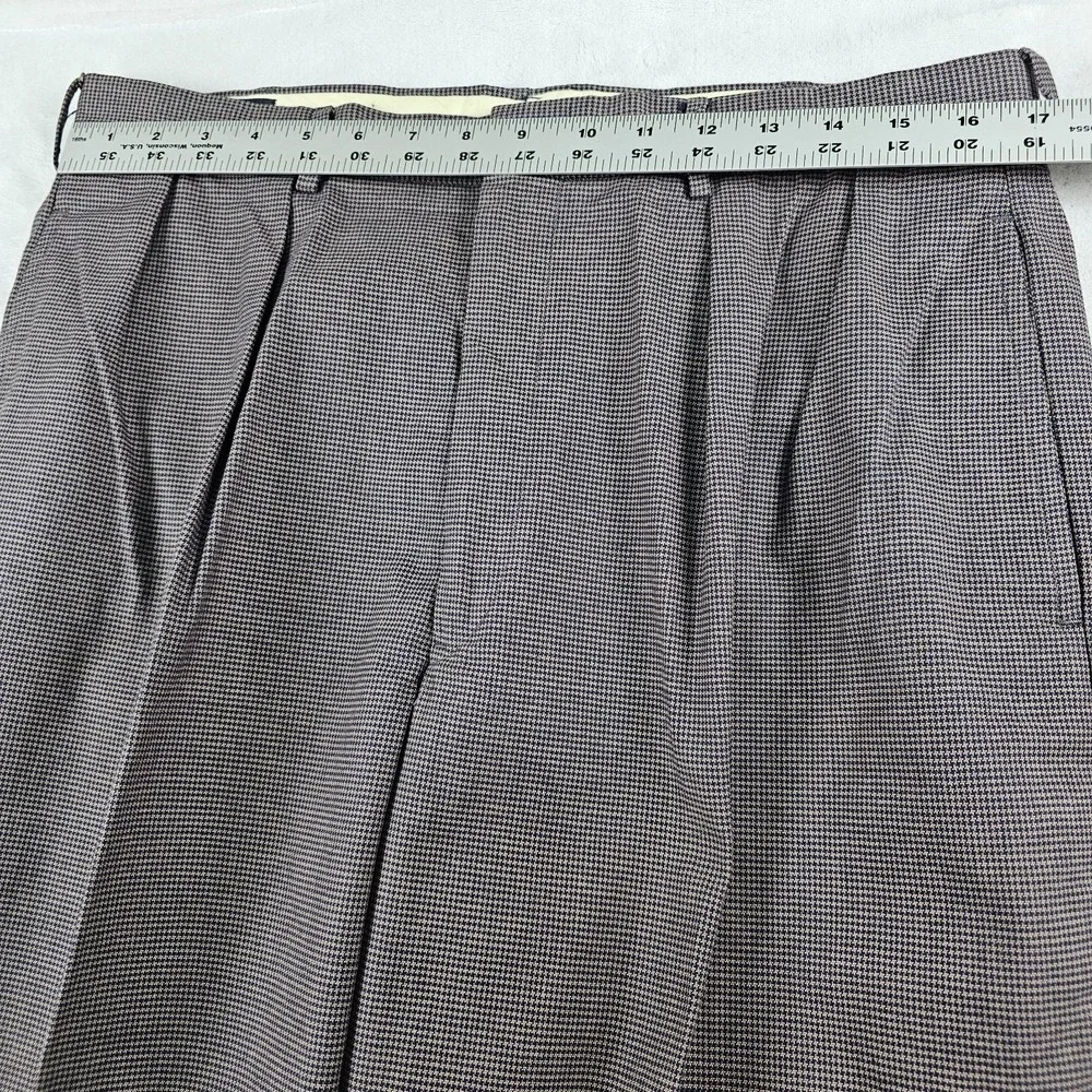 Vtg Polo Ralph Lauren Pleated Houndstooth Trousers 34x30 Cotton Navy Blue Brown